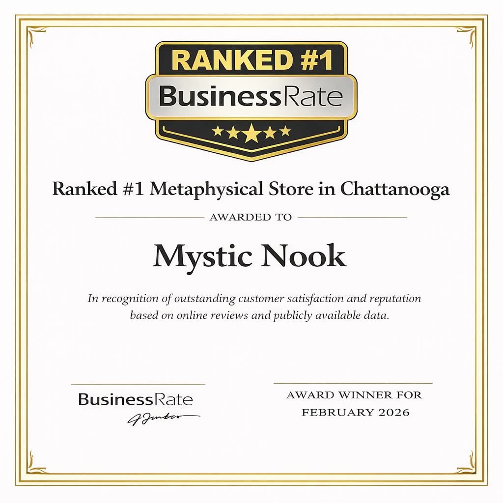 BusinessRate award certificate naming Mystic Nook the #1 metaphysical store in Chattanooga